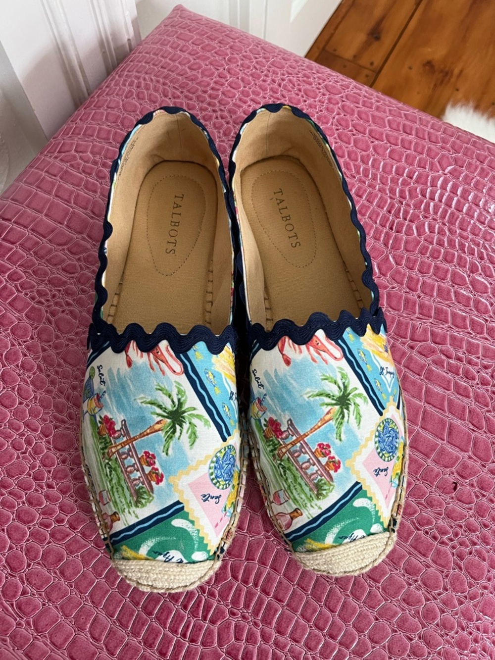 Talbots Navy-Trim Multicolor Tropical Print Espadrilles